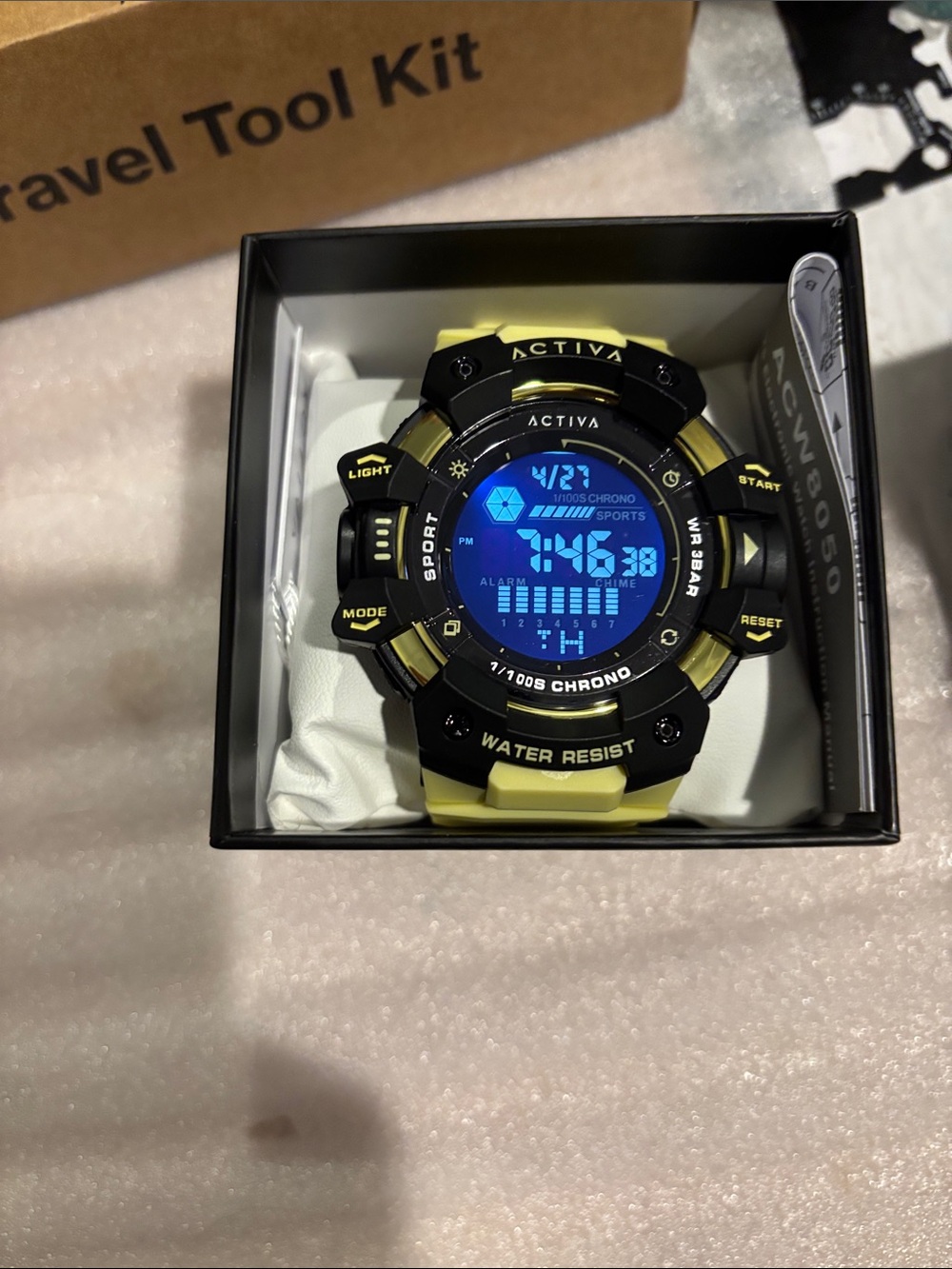 Ativa Yellow and Black Digital Sport Watch with Blue Backlight